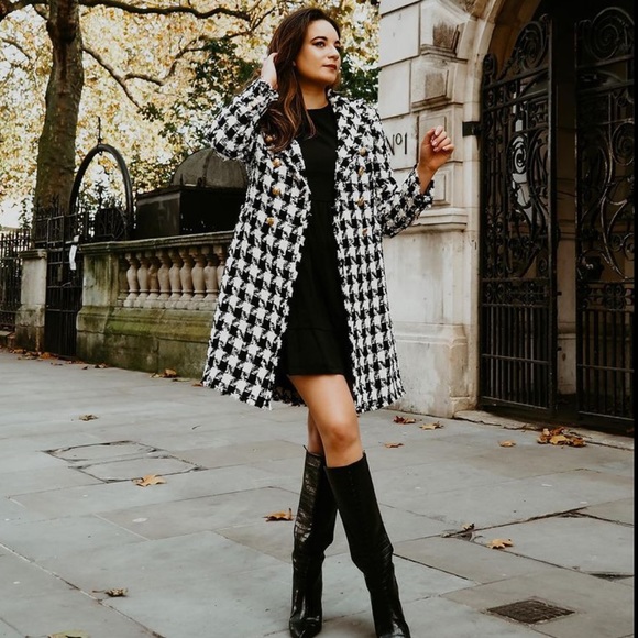 NWT Zara Houndstooth Double Breasted Tweed Coat - Picture 2 of 7